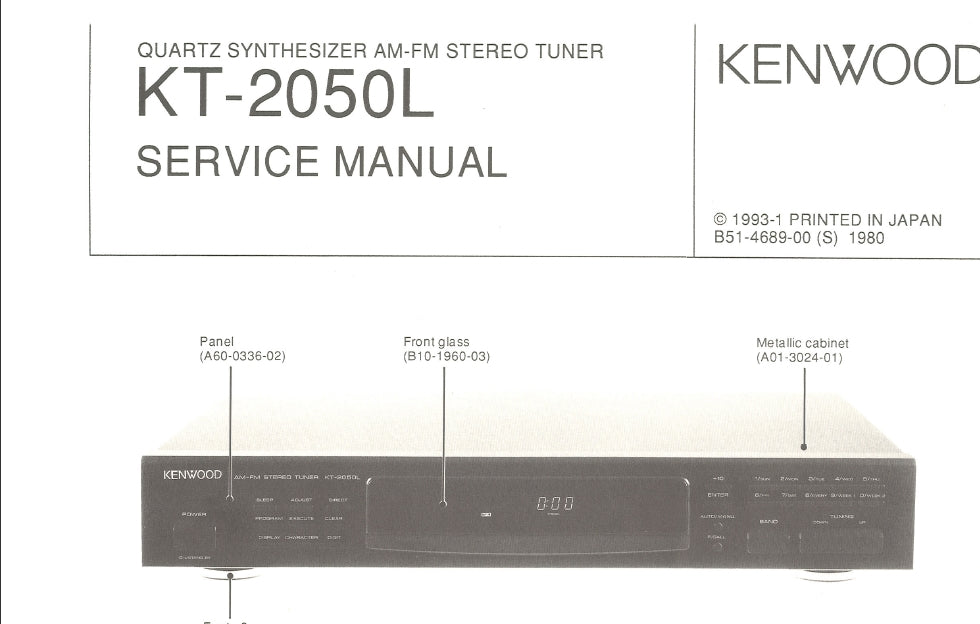 KENWOOD KT-2050L QUARTZ SYNTHESIZER AM FM STEREO TUNER SERVICE MANUAL INC SCHEMATIC DIAGRAMS 21 PAGES ENG