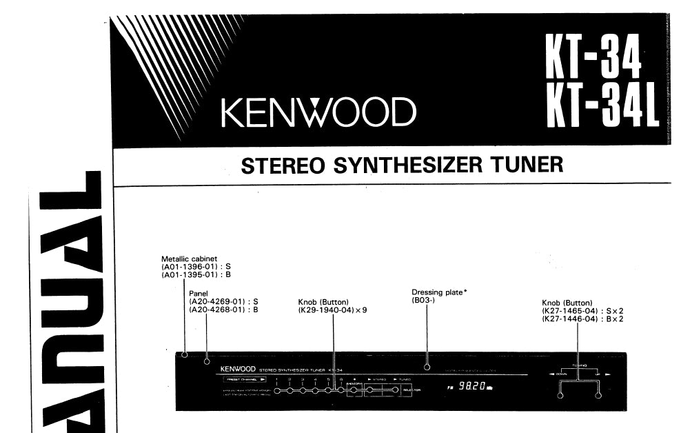 KENWOOD KT-34 KT-34L STEREO SYNTHESIZER TUNER SERVICE MANUAL INC SCHEMATIC DIAGRAMS 32 PAGES ENG