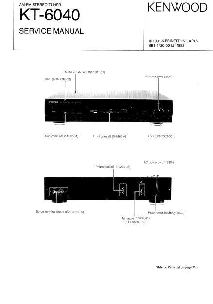 KENWOOD KT-6040 AM FM STEREO TUNER SERVICE MANUAL INC SCHEMATIC DIAGRAMS 22 PAGES ENG