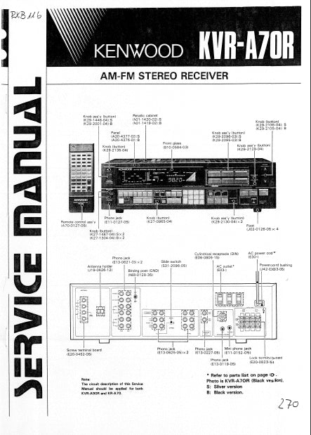 KENWOOD KVR-A70R AM FM STEREO RECEIVER SERVICE MANUAL INC SCHEMATIC DIAGRAMS 52 PAGES ENG