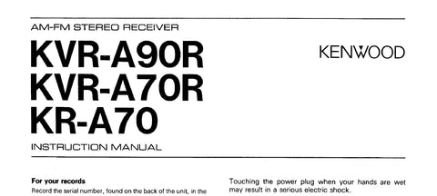 KENWOOD KVR-A90R KVR-A70R KR-A70 AM FM STEREO RECEIVER INSTRUCTION MANUAL 20 PAGES ENG