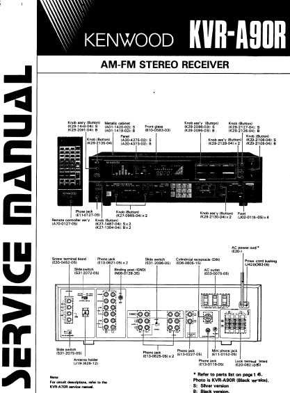 KENWOOD KVR-A90R AM FM STEREO RECEIVER SERVICE MANUAL INC SCHEMATIC DIAGRAMS 26 PAGES ENG