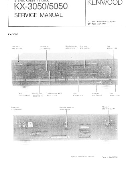 KENWOOD KX-3050 KX-5050 STEREO CASSETTE DECK SERVICE MANUAL INC SCHEMS 46 PAGES ENG