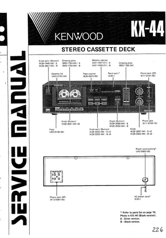 KENWOOD KX-44 STEREO CASSETTE DECK SERVICE MANUAL INC SCHEMS 14 PAGES ENG