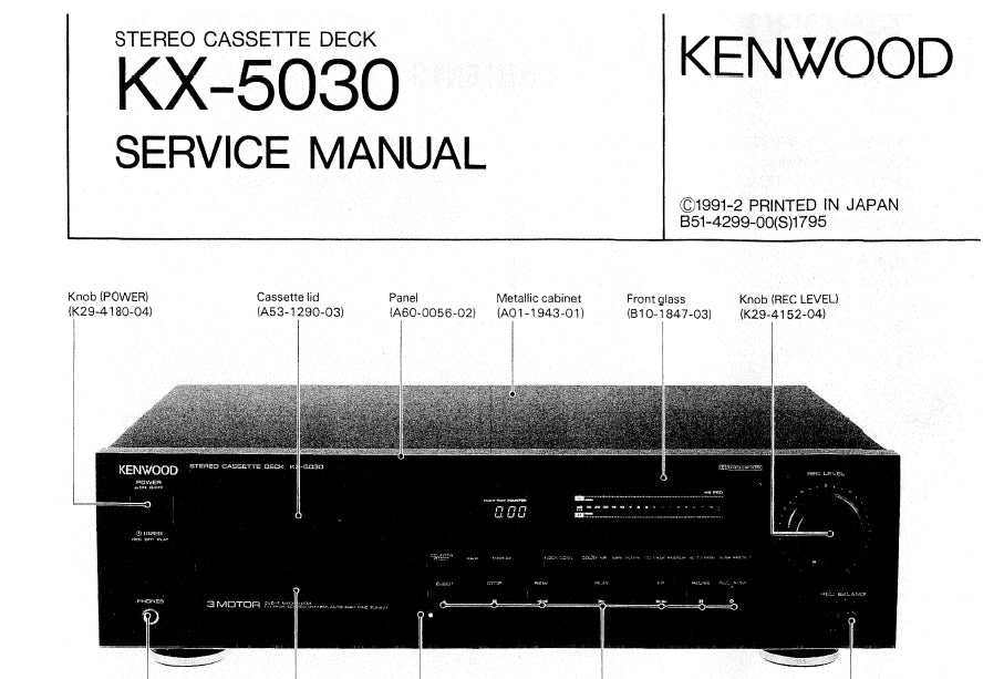 KENWOOD KX-5030 STEREO CASSETTE DECK SERVICE MANUAL INC SCHEMS 45 PAGES ENG