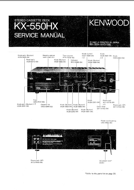 KENWOOD KX-550HX STEREO CASSETTE DECK SERVICE MANUAL INC SCHEMS 25 PAGES ENG