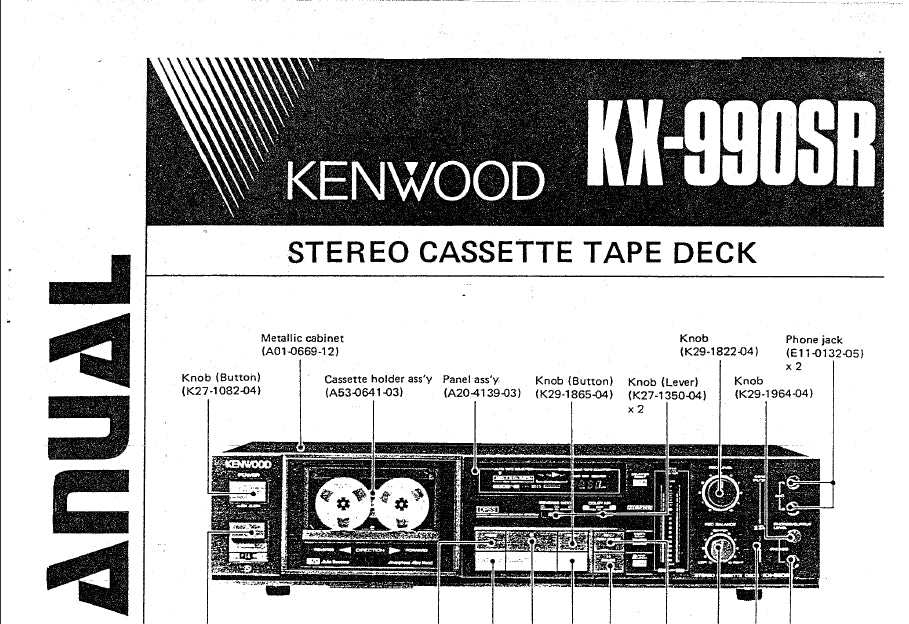 KENWOOD KX-990SR STEREO CASSETTE TAPE DECK SERVICE MANUAL INC SCHEMATIC DIAGRAMS 39 PAGES ENG