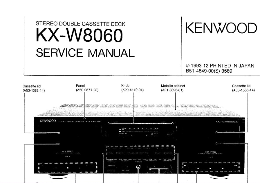 KENWOOD KX-W8060 STEREO DOUBLE CASSETTE DECK SERVICE MANUAL INC SCHEMATIC DIAGRAMS 22 PAGES ENG