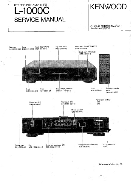 KENWOOD L-1000C STEREO PRE AMPLIFIER SERVICE MANUAL INC SCHEM DIAGS 18 PAGES ENG