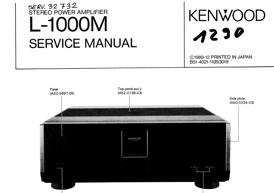 KENWOOD L-1000M STEREO POWER AMPLIFIER SERVICE MANUAL INC SCHEM DIAGS 12 PAGES ENG