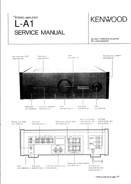 KENWOOD L-A1 STEREO AMPLIFIER SERVICE MANUAL INC SCHEMS 27 PAGES ENG