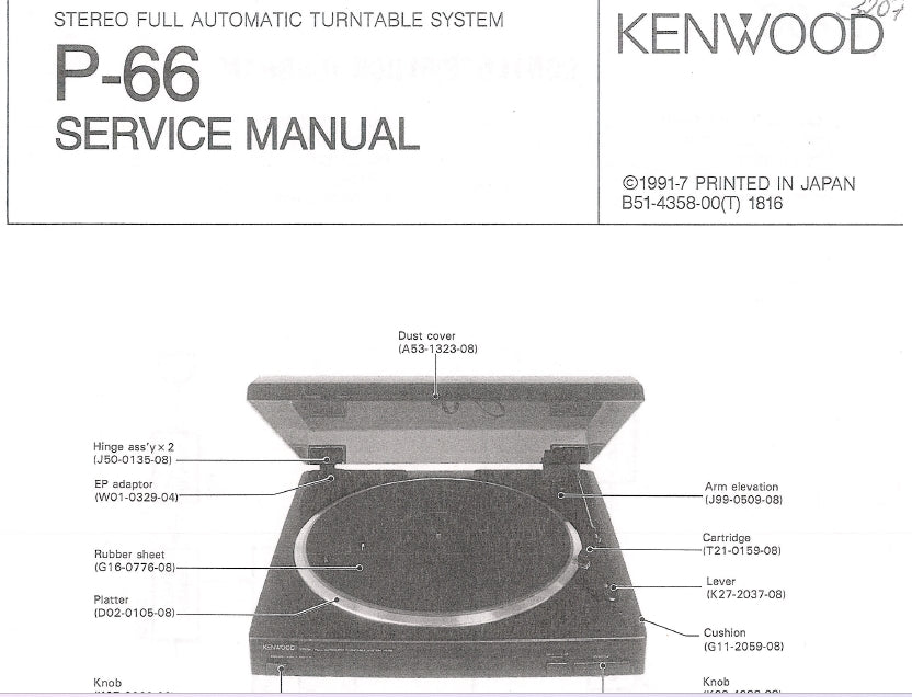 KENWOOD P-66 STEREO FULL AUTOMATIC TURNTABLE SYSTEM SERVICE MANUAL INC SCHEMATIC DIAGRAMS 13 PAGES ENG