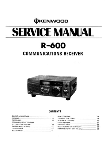 KENWOOD R-600 COMMUNICATIONS RECEIVER SERVICE MANUAL INC SCHEMATIC DIAGRAMS 20 PAGES ENG