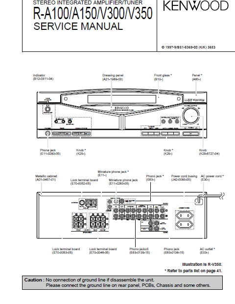 KENWOOD R-A100 R-A150 R-V300 R-V350 STEREO INTEGRATED AMPLIFIER/TUNER SERVICE MANUAL INC SCHEMS 44 PAGES ENG