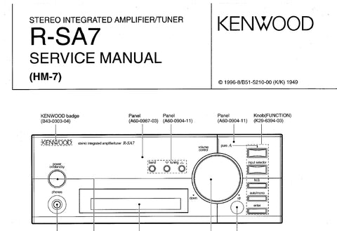 KENWOOD R-SA7 STEREO INTEGRATED AMPLIFIER/TUNER SERVICE MANUAL INC SCHEMS 29 PAGES ENG