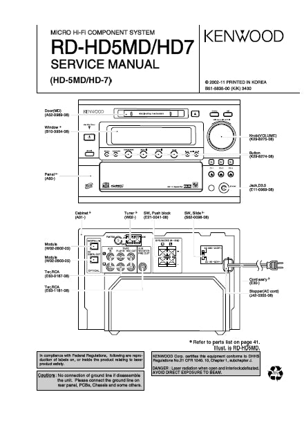 KENWOOD RD-HD5MD RD-HD7 MICRO HIFI COMPONENT SYSTEM SERVICE MANUAL INC SCHEMS 44 PAGES ENG