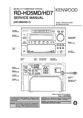 KENWOOD RD-HD5MD RD-HD7 MICRO HIFI COMPONENT SYSTEM SERVICE MANUAL INC SCHEMS 44 PAGES ENG