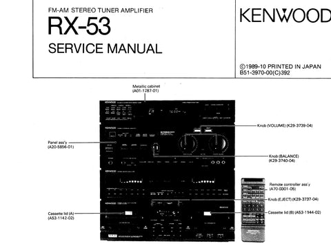 KENWOOD RX-53 FM AM STEREO TUNER AMPLIFIER SERVICE MANUAL INC SCHEMATIC DIAGRAMS 123 PAGES ENG