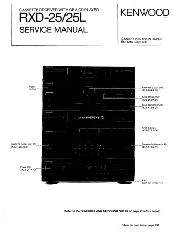 KENWOOD RXD-25 RXD-25L CASSETTE RECEIVER WITH GE AND CD PLAYER SERVICE MANUAL INC SCHEMS 128 PAGES ENG