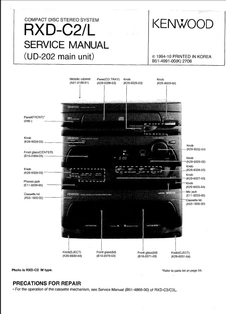 KENWOOD RXD-C2 RXD-C2L CD STEREO SYSTEM SERVICE MANUAL INC SCHEMS 54 PAGES ENG