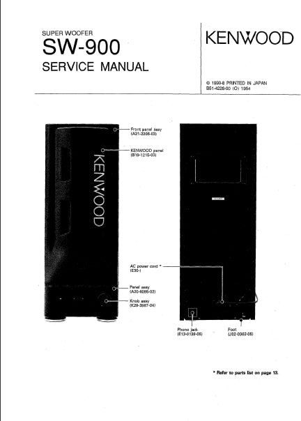 KENWOOD SW-900 SUPER WOOFER SERVICE MANUAL INC SCHEMS 12 PAGES ENG