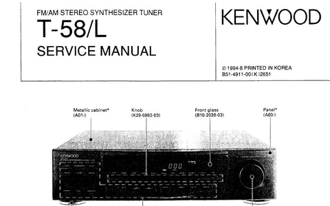 KENWOOD T-58 T-58L FM AM STEREO SYNTHESIZER TUNER SERVICE MANUAL INC SCHEMATIC DIAGRAMS 26 PAGES ENG