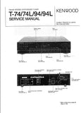 KENWOOD T-74 T-74L T-94 T-94L FM AM  STEREO SYNTHESIZER TUNER SERVICE MANUAL INC SCHEMATIC DIAGRAMS 34 PAGES ENG