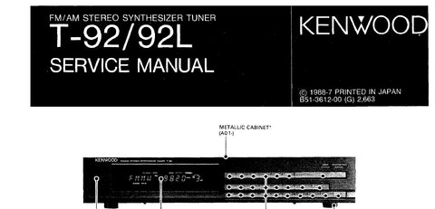 KENWOOD T-92 T-92L FM AM STEREO SYNTHESIZER TUNER SERVICE MANUAL INC SCHEMATIC DIAGRAMS 39 PAGES ENG