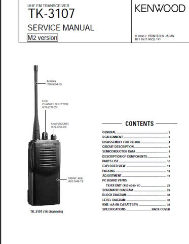 KENWOOD TK-3107 UHF FM TRANSCEIVER SERVICE MANUAL INC SCHEMATIC DIAGRAMS 28 PAGES ENG