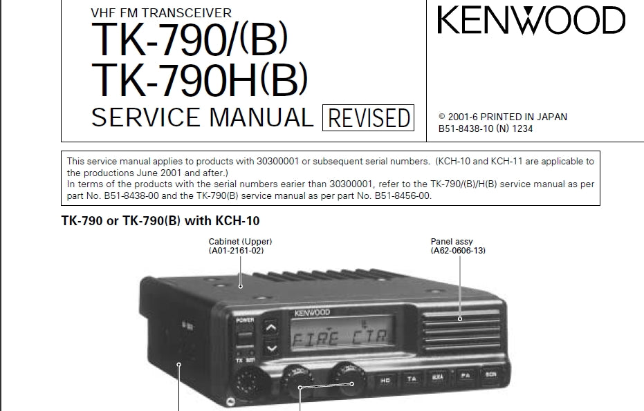 KENWOOD TK-790 TK-790(B) TK-790H TK-790H(B) VHF FM TRANSCEIVER SERVICE MANUAL INC SCHEMATIC DIAGRAMS 95 PAGES ENG