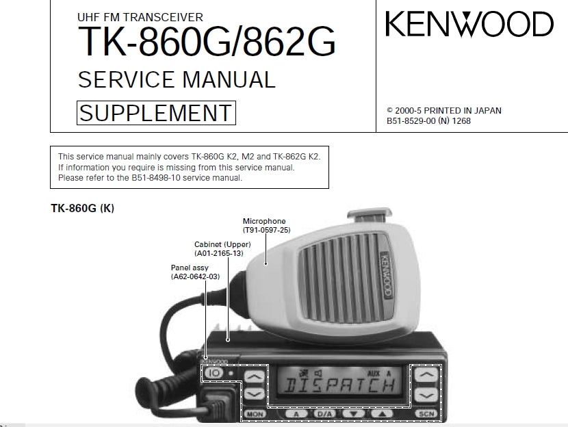 KENWOOD TK-860G TK-862G UHF FM TRANSCEIVER SERVICE MANUAL INC SCHEMATIC DIAGRAMS 36 PAGES ENG