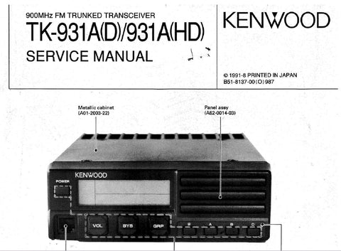 KENWOOD TK-931A(D) TK-931A(HD) 900MHz FM TRUNKED TRANSCEIVER SERVICE MANUAL INC SCHEMATIC DIAGRAMS 34 PAGES ENG