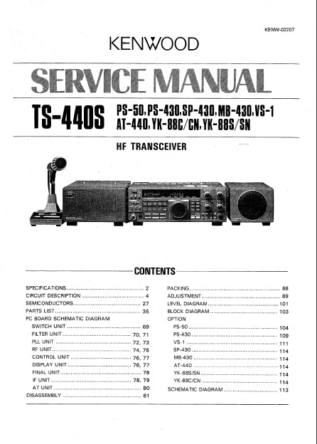 KENWOOD TS-440S HF TRANSCEIVER SERVICE MANUAL INC SCHEMATIC DIAGRAMS 121 PAGES ENG