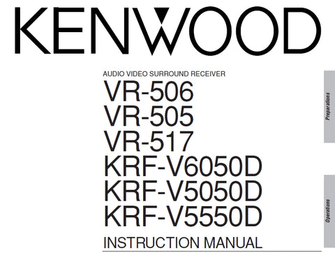KENWOOD VR-505 VR-506 VR-517 KRF-V6050D KRF-V5050D KRF-V5550D AV SURROUND RECEIVER INSTRUCTION MANUAL 44 PAGES ENG