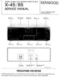 KENWOOD X-45 X-85 STEREO DOUBLE AUTO REVERSE CASSETTE DECK SERVICE MANUAL INC SCHEMATIC DIAGRAMS 45 PAGES ENG