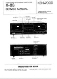 KENWOOD X-83 STEREO DOUBLE AUTO REVERSE CASSETTE DECK SERVICE MANUAL INC SCHEMATIC DIAGRAMS 64 PAGES ENG