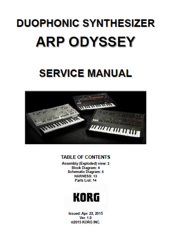 KORG ARP ODYSSEY DUPHONIC SYNTHESIZER SERVICE MANUAL INC SCHEM DIAGS 15 PAGES ENG