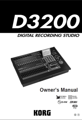 KORG D3200 DIGITAL RECORDING STUDIO OWNERS MANUAL 200 PAGES ENG