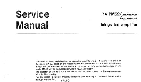 MARANTZ PM-52 INTEGRATED AMPLIFIER SERVICE MANUAL INC SCHEMATIC DIAGRAMS 24 PAGES ENG