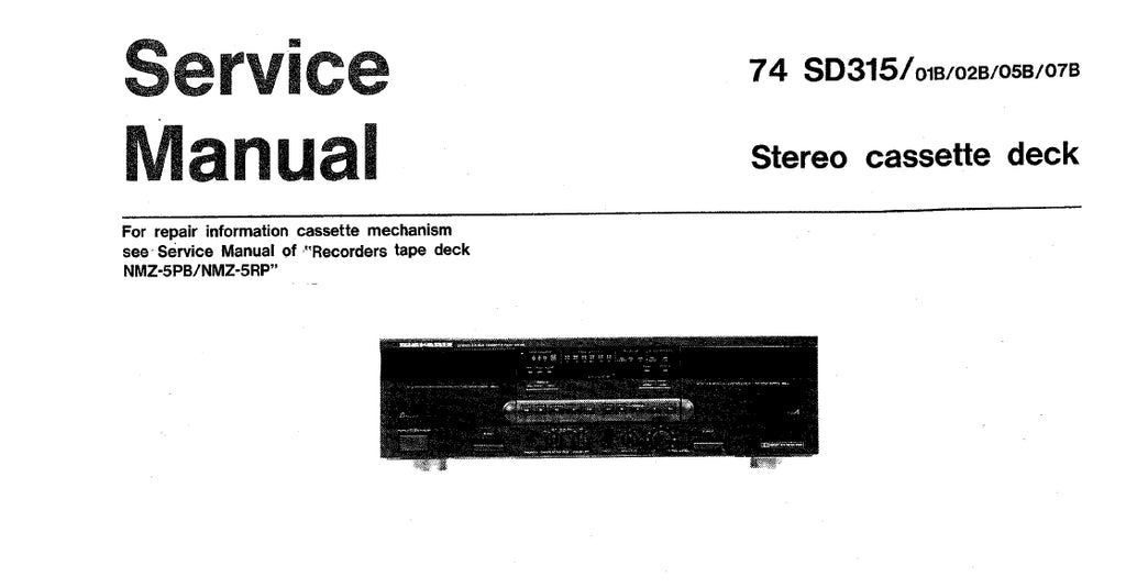 MARANTZ SD315 STEREO CASSETTE DECK SERVICE MANUAL INC SCHEM DIAGS 24 PAGES ENG