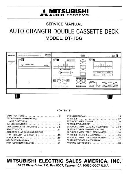 MITSUBISHI DT-156 AUTO CHANGER DOUBLE CASSETTE DECK SERVICE MANUAL INC SCHEM DIAGS 32 PAGES ENG