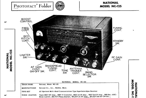 NATIONAL NC-125 MULTI-BAND COMMUNICATIONS RECEIVER SERVICE MANUAL INC SCHEM DIAGS 10 PAGES ENG