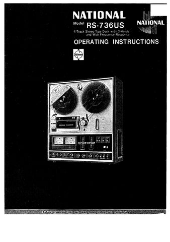 NATIONAL RS-736US 4 TRACK STEREO TAPE DECK OPERATING INSTRUCTIONS INC BLK DIAG 53 PAGES ENG