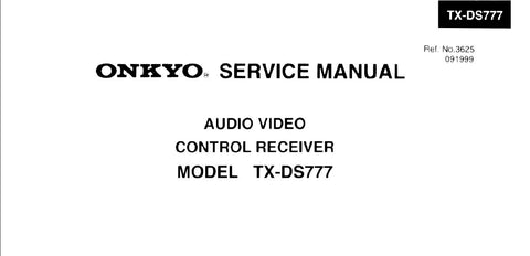 ONKYO TX-DS777 AV CONTROL RECEIVER SERVICE MANUAL INC SCHEM DIAGS 33 PAGES ENG