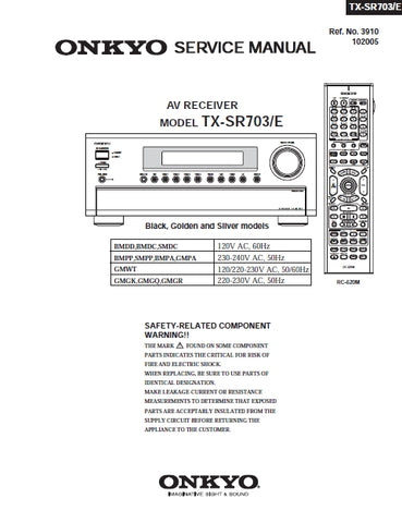 ONKYO TX-SR703 TX-SR703E AV RECEIVER SERVICE MANUAL INC SCHEM DIAGS 133 PAGES ENG