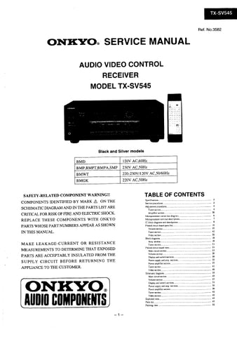 ONKYO TX-SV545 AV CONTROL RECEIVER SERVICE MANUAL INC SCHEM DIAGS 36 PAGES ENG