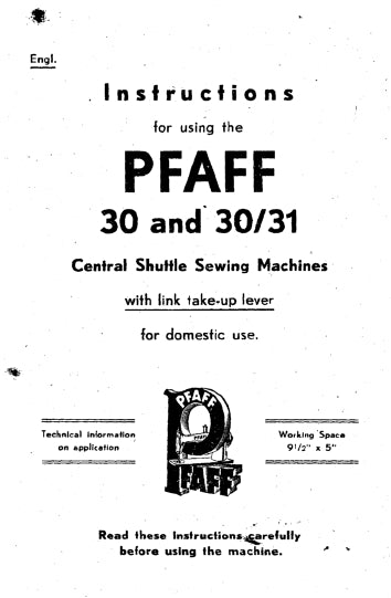 PFAFF 30 30-31 SEWING MACHINE INSTRUCTIONS 13 PAGES ENG