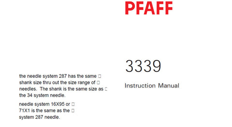 PFAFF 3339 SEWING MACHINE INSTRUCTION AND SERVICE MANUAL 07-96 BOOK 70 PAGES ENG