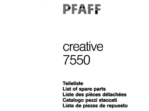 PFAFF 7550 CREATIVE SEWING MACHINE LIST OF SPARE PARTS 12 PAGES ENG MULTI