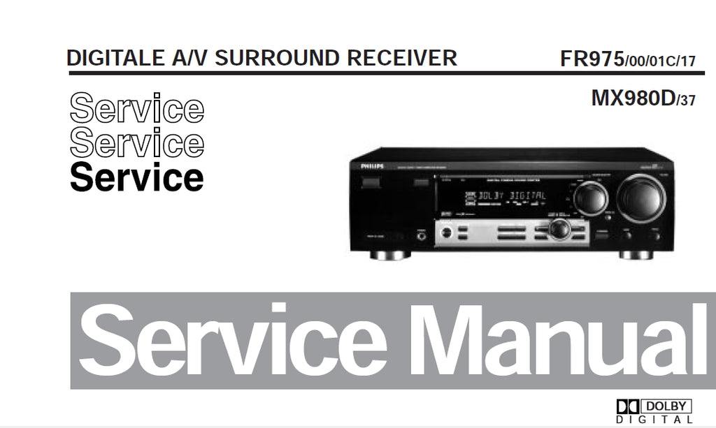 PHILIPS FR975 DIGITAL AV SURROUND RECEIVER SERVICE MANUAL INC SCHEMATIC DIAGRAMS 25 PAGES ENG